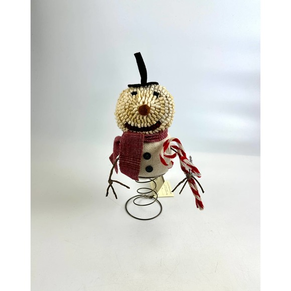 Vintage Snowman On A Spring With Candy Cane Christmas Winter Piece Sculpture - Picture 7 of 14